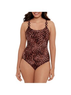 TIME AND TRU Women’s Leopard Double Ring Strap One Piece Swimsuit